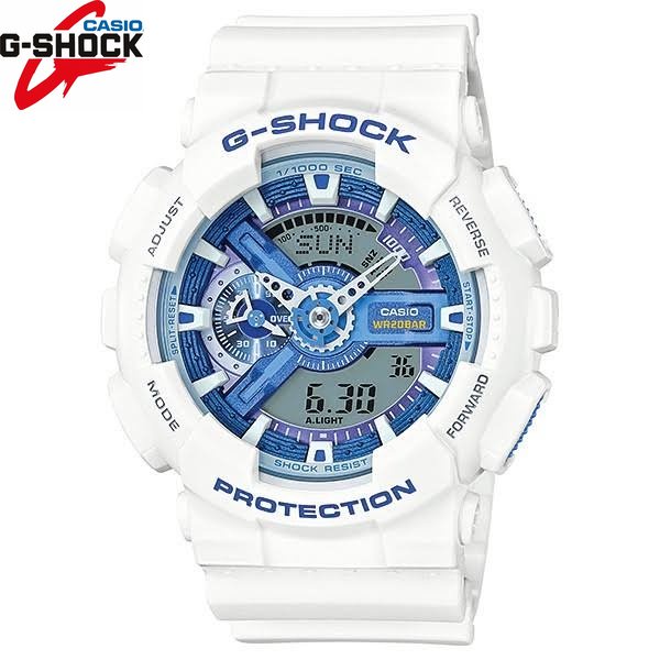 G-shock GA-110 นาฬิกา GA-100 นาฬิกาสปอร์ต GA110-WB-7AJF นาฬิกาผู้ชายสีขาวและสีน้ําเงินนาฬิกาผู้หญิงน