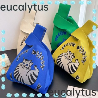 Eucalytus1 กระเป๋าถือ กระเป๋าสะพายไหล่ ผ้าถัก ใช้ซ้ําได้ สําหรับผู้หญิง