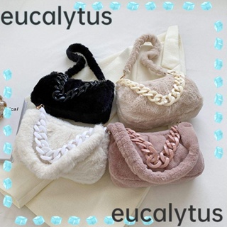 Eucalytus1 กระเป๋าถือ กระเป๋าสะพายไหล่ ผ้ากํามะหยี่ขนนิ่ม ขนาดใหญ่ จุของได้เยอะ สีพื้น แฟชั่นสําหรับผู้หญิง