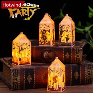 Hotwind โคมไฟ LED รูปปราสาทฟักทองผี สไตล์วินเทจ สําหรับแขวนตกแต่งบ้าน ปาร์ตี้ฮาโลวีน S2U8 1 ชิ้น