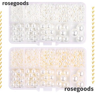 Rosegoods1 ลูกปัดไข่มุก สีขาว ทรงกลม 8 ขนาด รู 14 มม. 8 มม. สําหรับงานฝีมือ