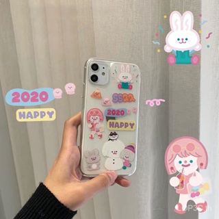 เคสโทรศัพท์มือถือ ซิลิโคนนิ่ม ใส กันกระแทก ลายการ์ตูนกระต่ายน่ารัก สําหรับ iPhone 7 8 Plus XS XR X XS max 11 12 13 14 11 Pro max 12 Pro 13 Pro max 14 Pro Max เคสป้องกัน