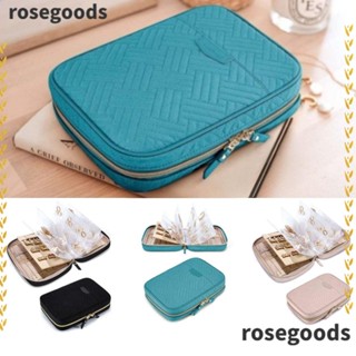 Rosegoods1 กล่องเก็บเครื่องประดับ ต่างหู สร้อยคอ หนัง PU มีซิป สีพื้น ทําความสะอาดง่าย