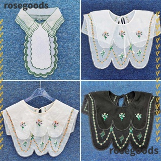 Rosegoods1 ผ้าคลุมไหล่ คอปกปลอม ถอดออกได้ ปักลายลูกไม้ สําหรับผู้หญิง