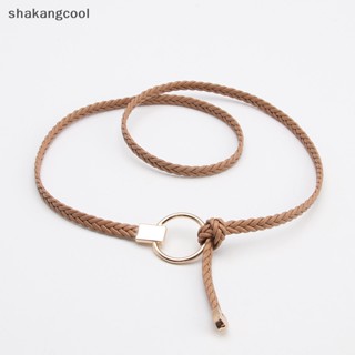 Shakangcool เข็มขัดผ้าทอมือ แบบบาง เรียบง่าย สีพื้น เข้ากับทุกการแต่งกาย แฟชั่นสําหรับผู้หญิง SGL