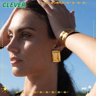 Clever ต่างหูห่วง สเตนเลส ทรงเรขาคณิต สไตล์วินเทจ กลวง แบบพกพา เรียบง่าย เครื่องประดับ สําหรับผู้หญิง