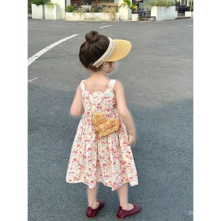 Korean style childrens clothing 2023 Summer new girls fresh floral dress fashionable childrens suspenders princess dress fashion QJLV