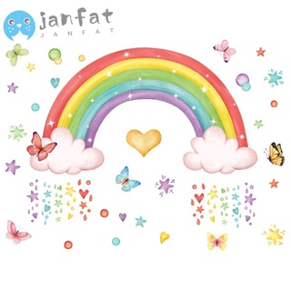 Janfat สติกเกอร์ PVC ลายสายรุ้ง หลากสี กันน้ํา ลอกออกได้ สําหรับติดตกแต่งผนังห้องนอนเด็กอนุบาล