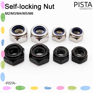 Pista น็อตล็อกไนล่อน หกเหลี่ยม สเตนเลส 304 ทนทาน สีดํา สีเงิน อุปกรณ์เสริม สําหรับล็อกน็อต M2 M3 M4 M5 M6 10 ชิ้น