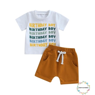 Babyclothes- ชุดเสื้อยืด แขนสั้น พิมพ์ลายตัวอักษร และกางเกงขาสั้น แบบยืดหยุ่น แฟชั่นฤดูร้อน สําหรับเด็กผู้ชาย 2 ชิ้น