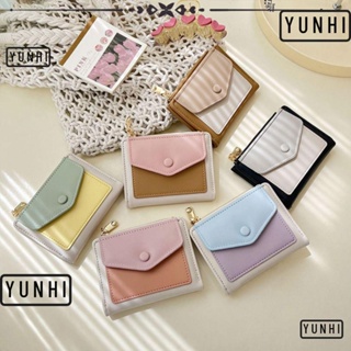 Yunhi กระเป๋าสตางค์ ใบสั้น หนัง PU มีซิป ขนาดเล็ก สีตัดกัน แฟชั่นสําหรับสตรี นักเรียน