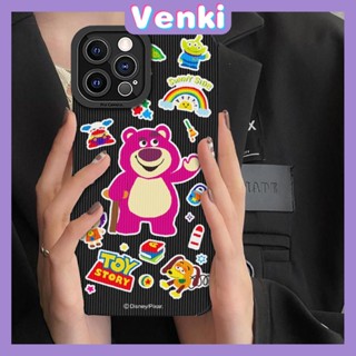 Venki - เข้ากันได้สำหรับ เคสไอโฟน เคสไอโฟน11 เคส iphone 11 เคสหนังนิ่มลายทางแนวตั้งกันกระแทกเคสโทรศัพท์สีดำป้องกันกล้องน่ารักการ์ตูนหมีสีชมพูเข้ากันได้กับ iPhone 14 13 Pro max 12 Pro max XR XS 7