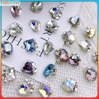 3d Metal Crystal Stakes Diamond Heart Inlaid Pearl Nail Art Jewelry Japanese Nail Decoration Top Rhinestone Charms | เวลา1