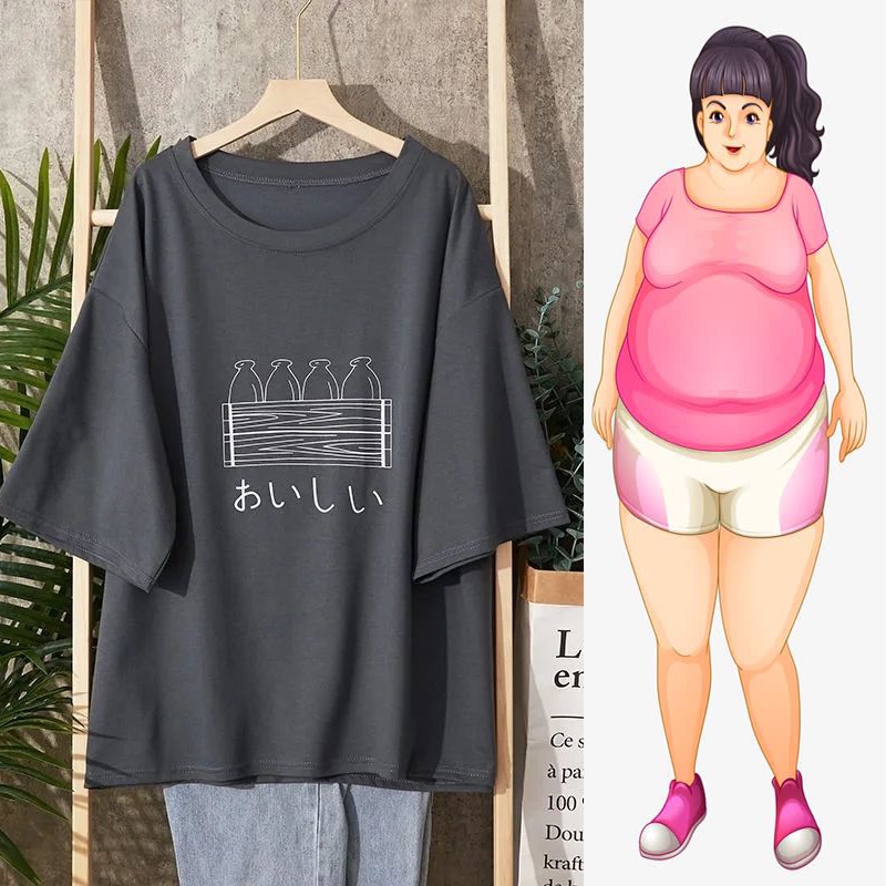 【Plus Size】(40-150kg) เสื้อยืดแขนสั้น โอเวอร์ไซซ์ สไตล์เกาหลี มินิมอล แฟชั่นสําหรับผู้หญิง