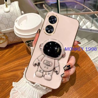 เคส OPPO Reno8 T 5G เคสโทรศัพท์มือถือ ลายนักบินอวกาศ พร้อมที่ตั้งวาง สีพื้น สําหรับ OPPO Reno8 T 5G 8 8T 7Z 8 Z 5G