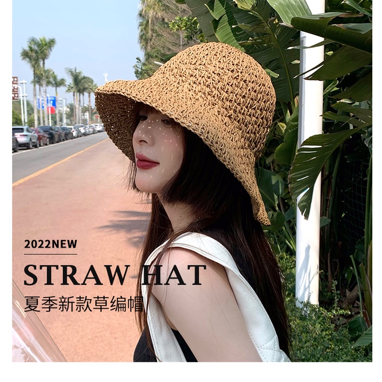 หมวกฟางปีกกว้าง แต่งลูกไม้ ประดับโบว์ สามารถพับได้ เหมาะกับเดินชายหาด แฟชั่นฤดูร้อน สําหรับผู้หญิง