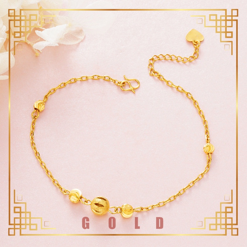 [Lucky K Gold] แฟชั่น Au999 Gold Lucky Bead Anklet สําหรับผู้หญิง