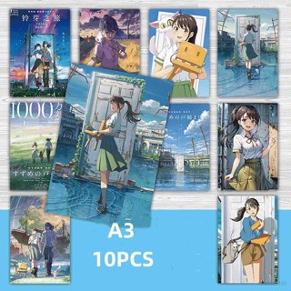 Ns3 วอลเปเปอร์กระดาษเคลือบ ลาย Suzume no Tojimari 42x28 ซม. HD A3 10 ชิ้น