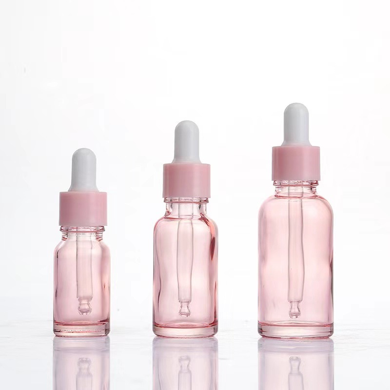 ขวดหยดแก้ว ขนาด 5 มล. 10 มล. 15 มล. 20 มล. 30 มล. 50 มล. 100 มล. สีชมพู พร้อมปิเปตแก้ว สําหรับใส่เครื่องสําอาง น้ําหอม น้ํามันหอมระเหย