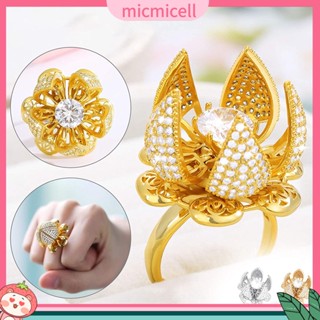 &lt;micmicell&gt; แหวน เปิด-ปิด ลายดอกไม้ ประดับเพทาย หมุนได้ ของขวัญเครื่องประดับ สําหรับผู้หญิง