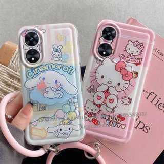 Ready Stock KT Cat Phone Case เคส OPPOReno8T OPPO A78 A77 Reno8 T Reno7 Z 8Z 5G New Cartoon Hello Kitty Cute Jade Laurel Dog Silicone Air Cushion Casing with Holder and Wristband เคสโทรศัพท