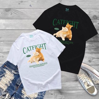 เสื้อลายแมว CATFIGHT  ทรงoversize ผ้านิ่ม ไม่ร้อน #C010