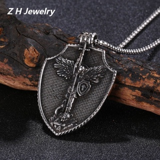 [Z H Jewelry] วินเทจ Viking Shield ฮิปฮอปจี้ผู้ชายและผู้หญิงแฟชั่นสแตนเลสสร้อยคอพังก์ร็อคไทเทเนียมเหล็กเครื่องประดับอุปกรณ์เสริมขายส่ง