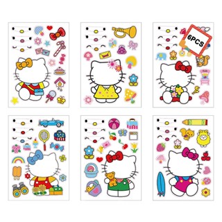 6 ชิ้น / เซต Hello Kitty เด็ก การ์ตูนอะนิเมะ ผู้ปกครอง-เด็ก ปฏิสัมพันธ์ ปริศนา DIY สติกเกอร์