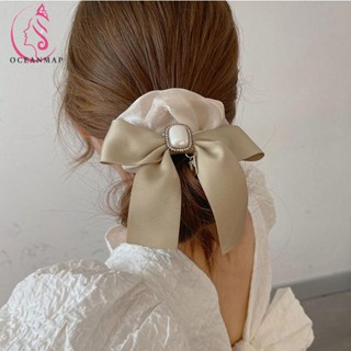 OCEANMAP Sweet Headwear Classic Hair Rope Bow Scrunchies Women Pearl Elastic Cloth Korean Adjustable Hair Ties/Multicolor