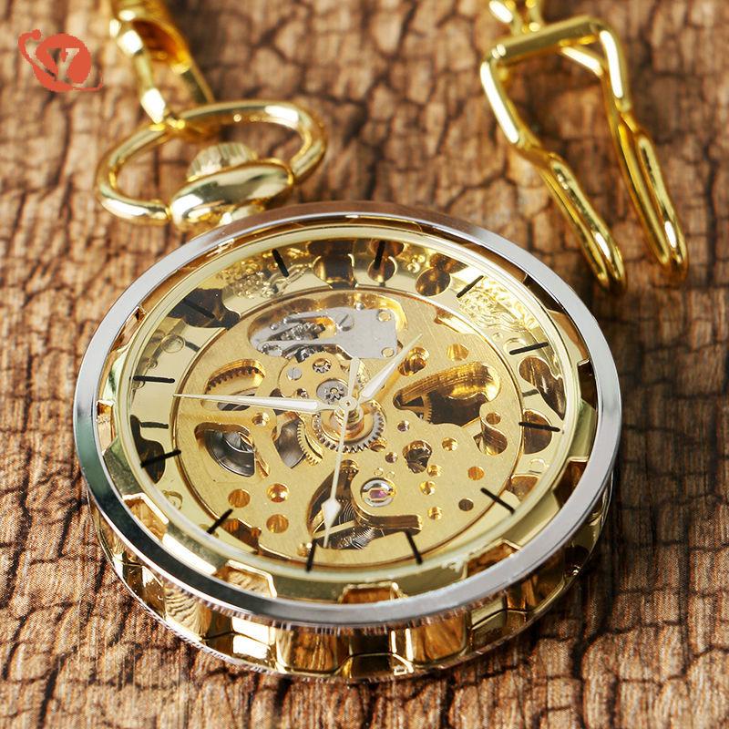 ใช่. นาฬิกาพก นาฬิกาพกระดับไฮเอนด์ คู่มือ Steampunk Mechanical Pocket Watch Retro Skeleton Movement 