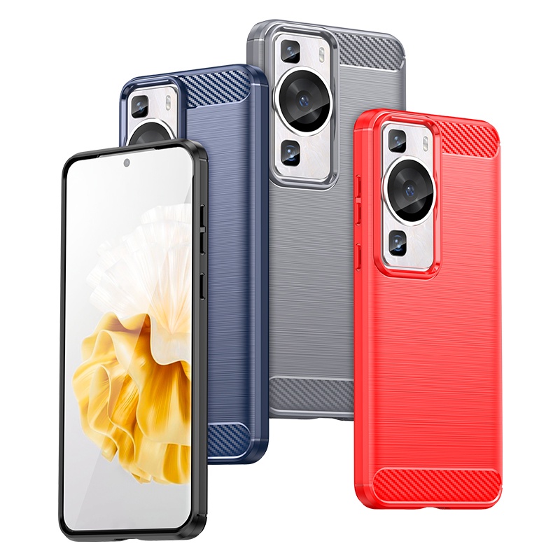 สําหรับ Huawei P60 / P60 Pro เกราะกันกระแทกคาร์บอนไฟเบอร์แปรงไฮบริด TPU Case Cover