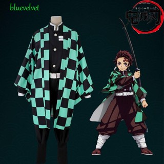 Bluevelvet ชุดเครื่องแต่งกาย ชุดกิโมโน ลายการ์ตูนอนิเมะ Demon Slayer Tanjirou Kamado Haori สไตล์ญี่ปุ่น สําหรับผู้ชาย