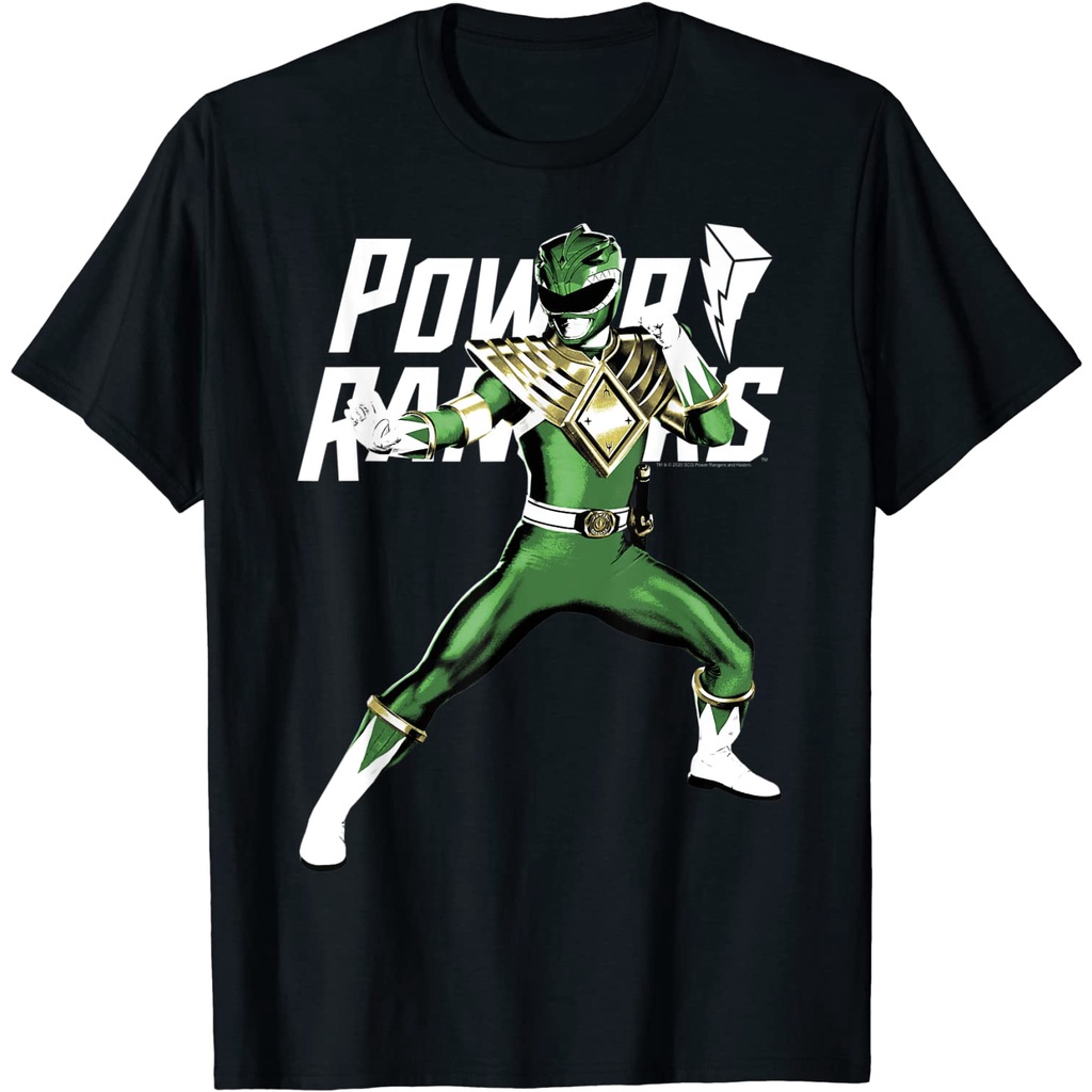 QMเสื้อยืดโอเวอร์ไซส์เสื้อยืด พิมพ์ลายโลโก้ Power Rangers Green Ranger สําหรับผู้ชายS-3XL