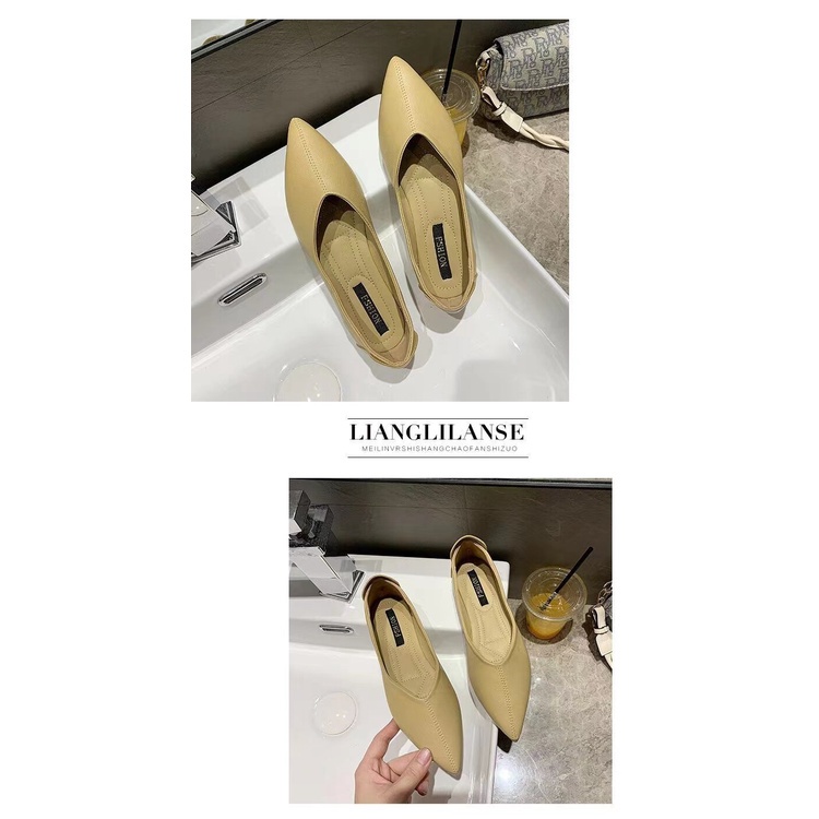 รองเท้าส้นเเบนหัวเเหลม รองเท้าเเฟชั่นวัยทำงาน บิดนิ่มได้ รุ่นTP338 หนังคุณภาพสูง