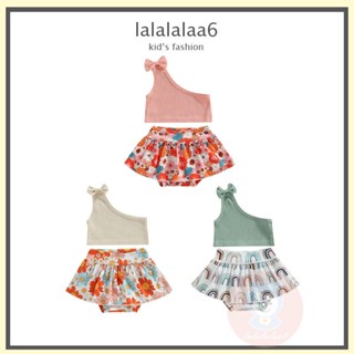 Laa6- เสื้อกล้าม เปิดไหล่ข้างเดียว สีพื้น พร้อมกระโปรง กางเกงขาสั้น แฟชั่นฤดูร้อน สําหรับเด็กผู้หญิง 2 ชิ้น