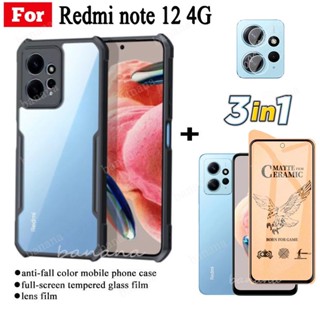 3 in1 เคสโทรศัพท์มือถือ เซรามิค กันกระแทก พร้อมฟิล์มเลนส์กล้อง สําหรับ Redmi Note 12 4G 5G Note 12 pro Note 11s 10s Redmi 12C 10C