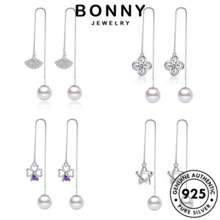 BONNY JEWELRY ต้นฉบับ ผู้หญิง ห่วง ไข่มุก ต่างหู หนีบ เพชร เครื่องประดับ ตุ้มหู แฟชั่น เครื่องประดับ เงิน แท้ Silver 925 มอยส์ซาไนท์ เกาหลี M003