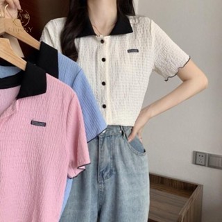 🧡Crush🧡 เสื้อเชิ้ต ผ้าระบายอากาศแบบบาง สไตล์เรียบง่าย เสื้อเวอร์ชั่นเกาหลี Y.0056