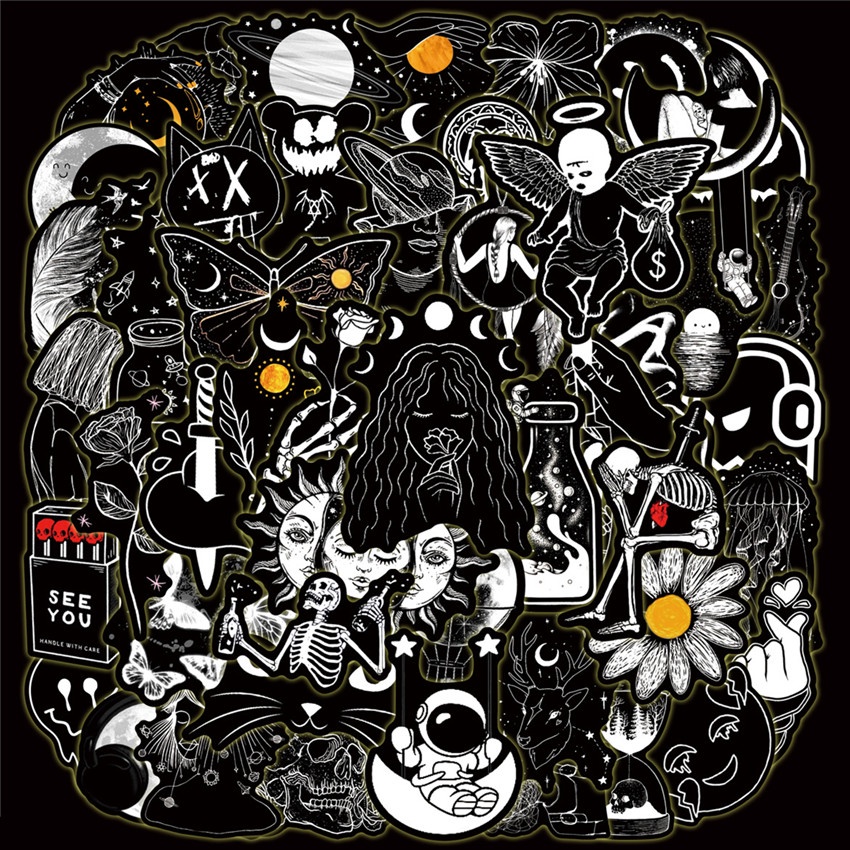 100Pcs/Set Funny HipHop . Black Art Series A Stickers DIY Waterproof Fashion Doodle Decals Stickers