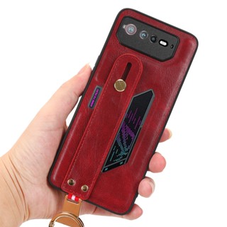 เคสโทรศัพท์มือถือหนัง PU นิ่ม กันกระแทก พร้อมสายคล้องมือ หรูหรา สําหรับ Asus ROG Phone 6 5 ROG Phone 5