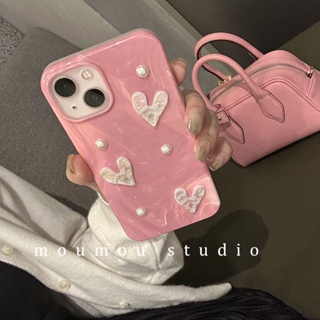 เคสโทรศัพท์มือถือ กันกระแทก ลายหินอ่อน หัวใจ ประดับมุก สีชมพู สําหรับ Apple Iphone 14promax 13 12 11 14pro 13pro 14