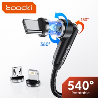 Toocki สายเคเบิลแม่เหล็ก หมุนได้ 540 องศา 3A ชาร์จเร็ว USB Micro Type C 1OS 3 In 1