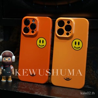 เคสโทรศัพท์มือถือแบบแข็ง กันกระแทก ลายหน้ายิ้ม สีส้ม สําหรับ iPhone 14promax 13pro 12 11 14 13