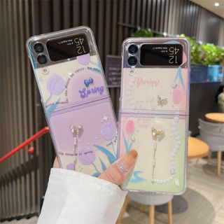 เคส Samsung Galaxy Z Flip 3 4 Flip4 Flip3 หรูหรา พลอยเทียม เพชร ผีเสื้อ ดอกไม้ คุณภาพสูง ใส แฟชั่น เคสป้องกัน