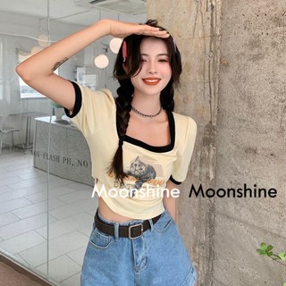 Moon เสื้อครอป เสื้อแฟชั่นผู้หญิง y2k สีพื้น สําหรับผู้หญิง ใส่ไปคลับ ปาร์ตี้ 2023 NEW23052203