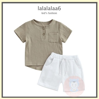 Laa6 ชุดเสื้อแขนสั้น และกางเกงขาสั้น สีพื้น สําหรับเด็กผู้ชาย