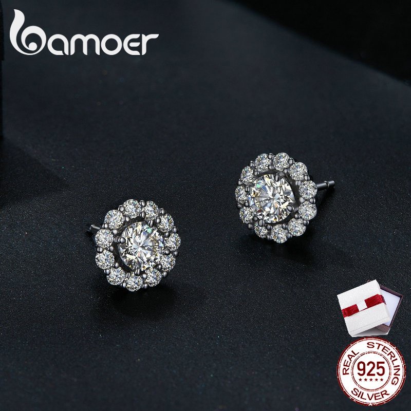 Bamoer ต่างหูเงิน 925 0.5 CT Moissanite D Color VVS1 เครื่องประดับแฟชั่น สําหรับผู้หญิง MSE010