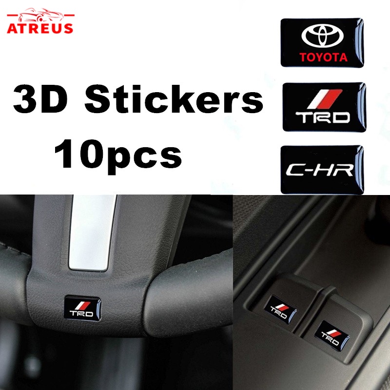 สติกเกอร์ 3D สําหรับติดตกแต่งปุ่มสวิตช์หน้าต่างรถยนต์ Trd Chr Toyota Prius Fortuner Corolla Cross CHR Camry Wish Vios Veloz Estima Sienta Yaris Ativ Altis Sienta bZ4X Hiace Hilux Revo 10 ชิ้น