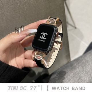 สายนาฬิกาข้อมือ สายหนัง ประดับเพชร สําหรับ iWatch Series 8 7 6 5 SE Ultra 4 3 2 S8 45 มม. 41 มม. 38 มม. 40 มม. 42 มม. 44 มม. 49 มม.