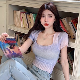เสื้อครอปแขนสั้น แบบเข้ารูป แฟชั่นฤดูร้อน สไตล์เกาหลี สําหรับผู้หญิง